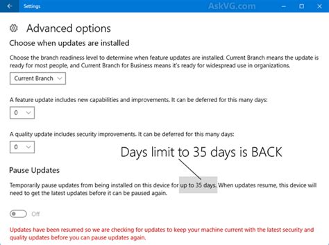 To adjust your <b>Pause</b> Updates setting, first make sure you’re running either Win10 version 1903 or 1909 (type winver down in the Search box and press Enter). . The pause limit has been reached windows 10